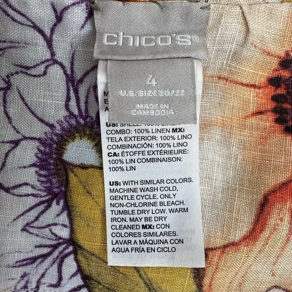 Chico's 100% Linen Jacket Plus Size 20-22‎ Reversible Floral Olive Green Pockets - Picture 13 of 16